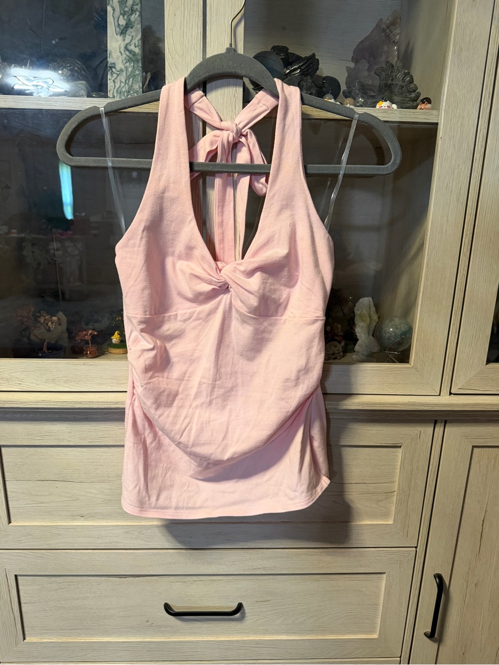 Madden Girl Light Pink Halter Twist-Front Tank